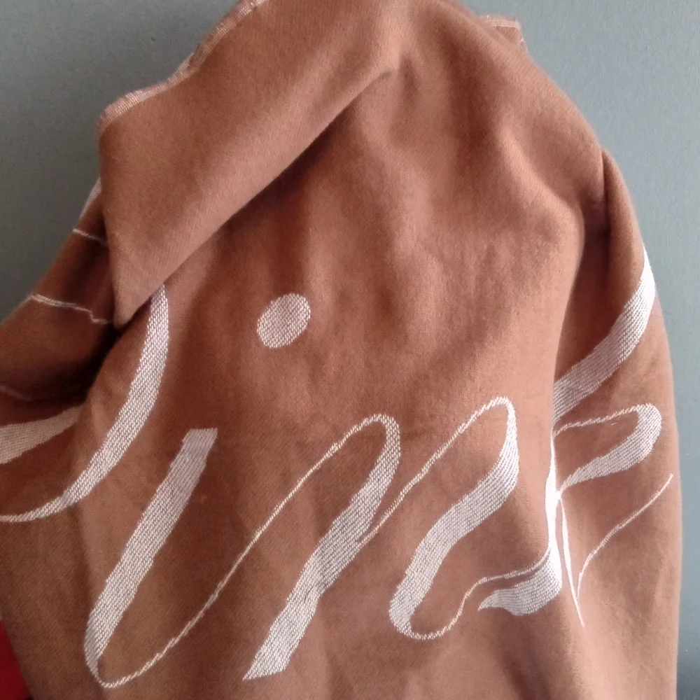 Victoria's Secret Pink Oversized Blanket Scarf Wrap Tan White Pink Stripe Fringe